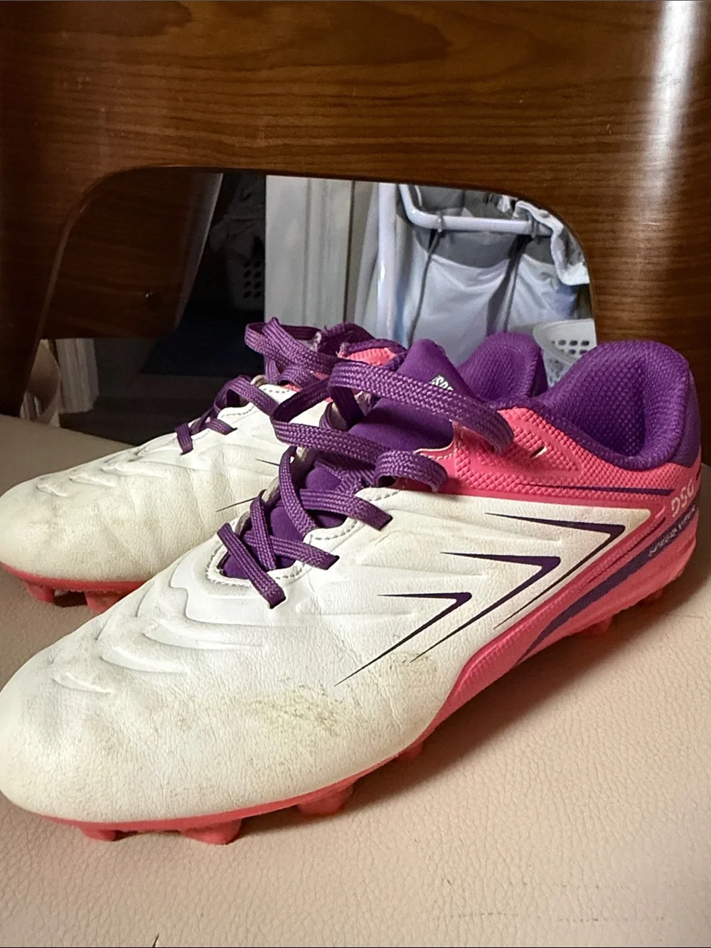 DSG White Pink Purple Kids Soccer Cleats